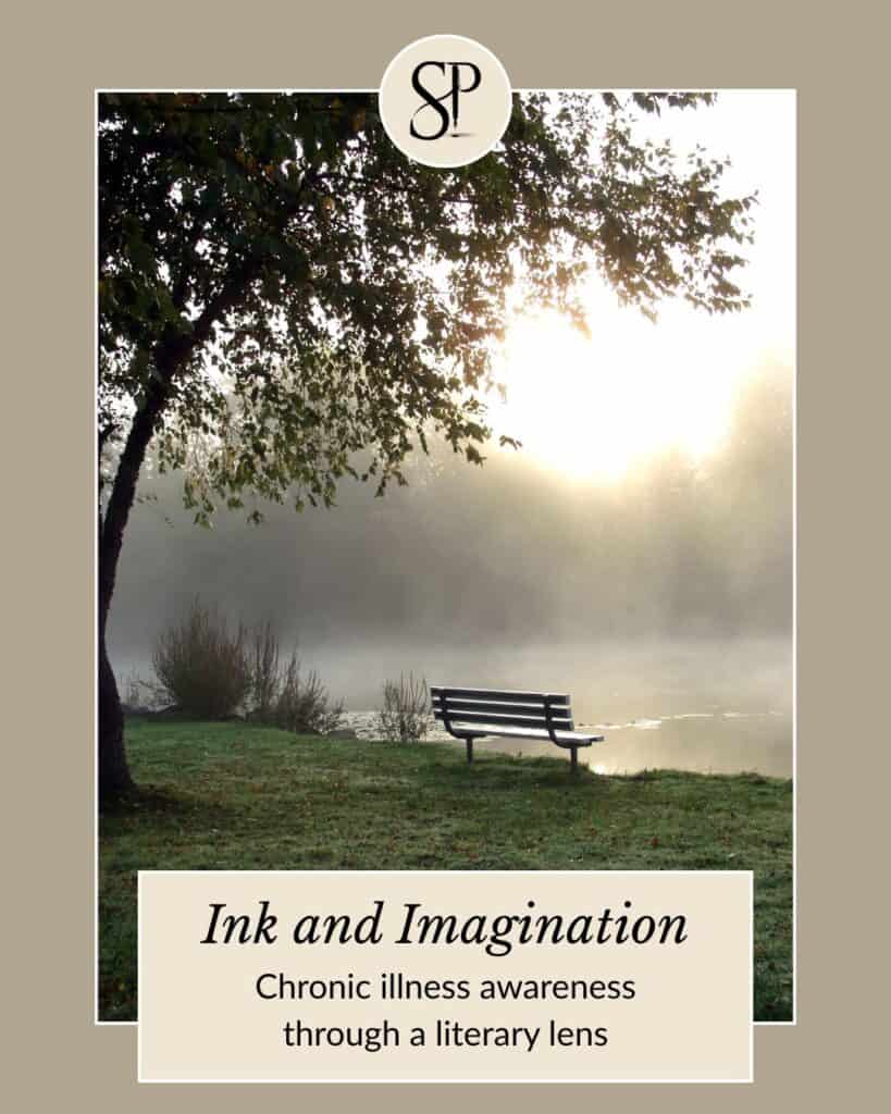 A bench at the edge of a pond in early morning mist - Smidgen Press, chronic illness awareness month