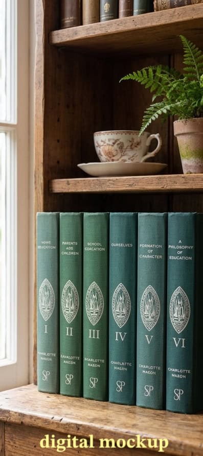 A digital mockup of the full set of Charlotte Mason's Home Education series from Smidgen Press. Series should be fully released in 2027.
